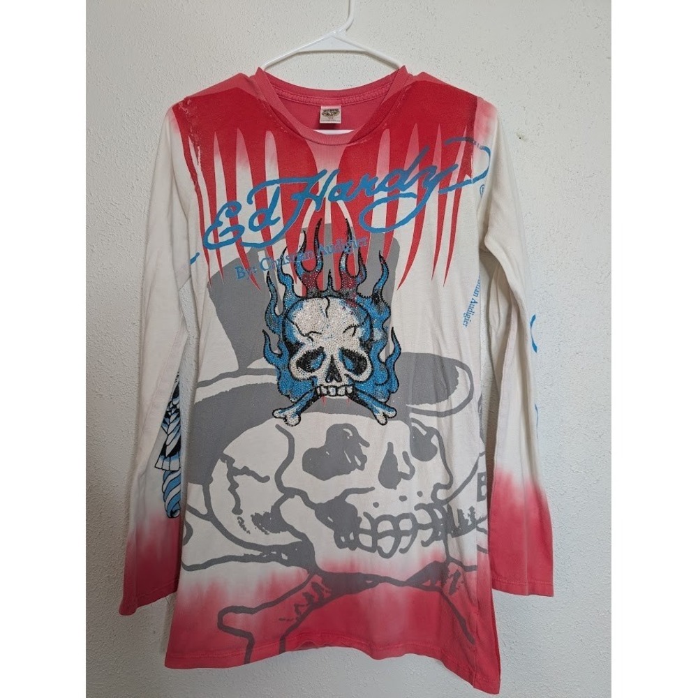 Vintage Ed Hardy Christian‎ Audigier Tattoo Shirt Studded Grunge M Skull Eagle